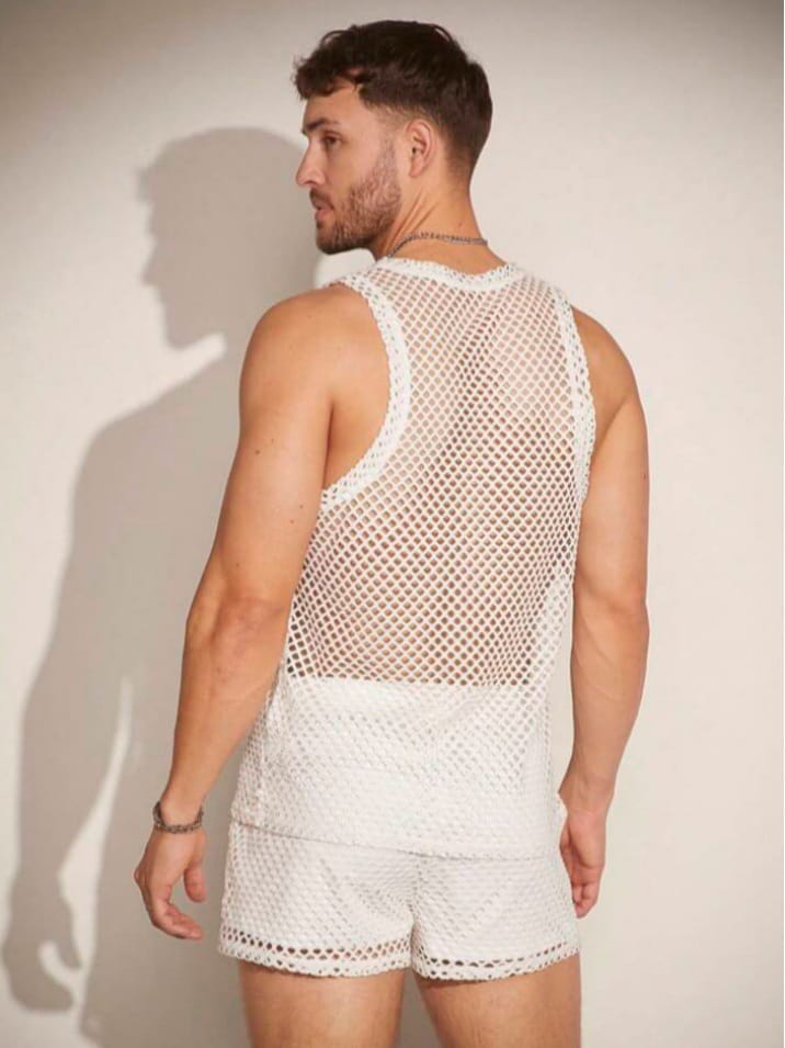 Men's Casual Mesh Sleepwear Tank Top & Short Set